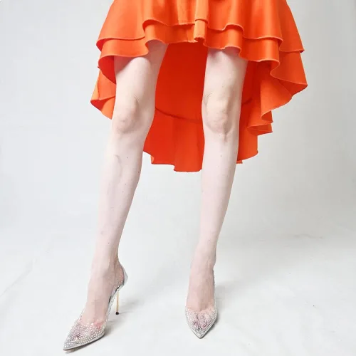 Vista 5 de FSJ - Zapatos de tacón transparentes puntiagudos con incrustaciones para mujer, tacón alto con lazo, tallas estadounidenses (4 a 15 M)