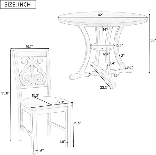 Vista 7 de Harper & Bright Designs Juego de mesa redonda de 5 piezas con estante, mesa de comedor familiar de madera