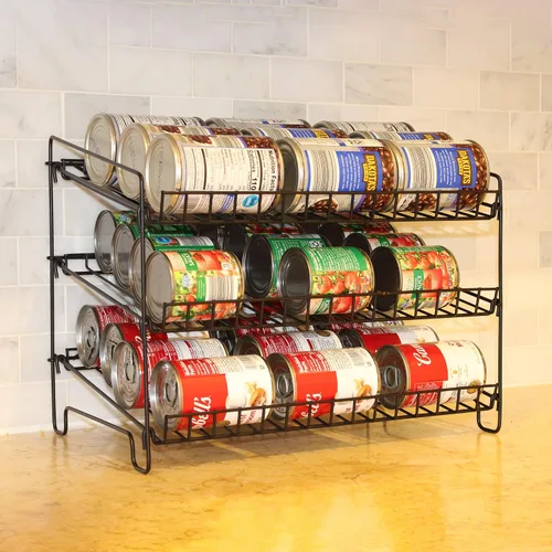 Vista 7 de FixtureDisplays® Estante de alambre de 3 niveles, organizador de latas, dispensador de tarros para armario de cocina, encimera, despensa, 16