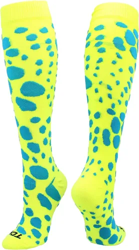 Vista 5 de Krazisox - Calcetines de leopardo sobre la pantorrilla turquesa / rosa intenso (Turquoise/Hot Pink)