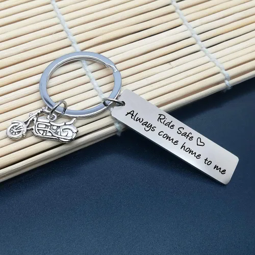 Vista 5 de Llavero de regalo para motociclista, siempre viene a casa, regalo para marido, hijo, familia, amigo, día de San Valentín, llaveros para novio, papá