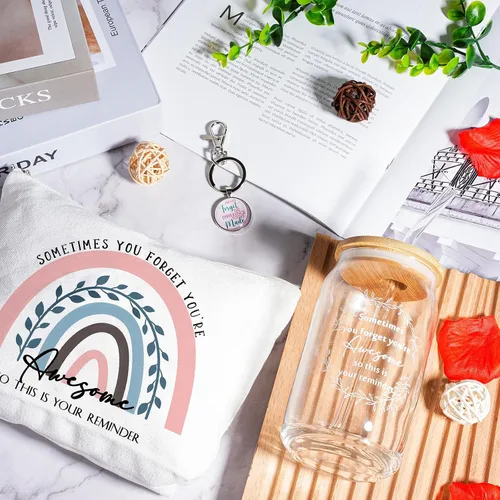 Vista 4 de Yaomiao 3 piezas de regalo de agradecimiento Cna para mujeres, graduación, agradecimiento, bolsa de cristal de 16 onzas, llavero para profesora
