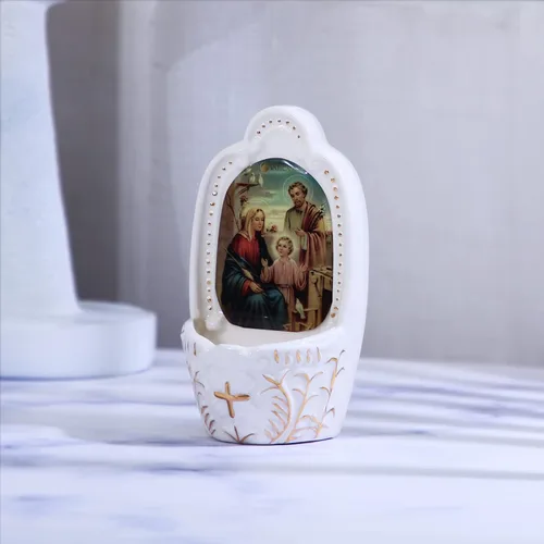 Vista 4 de KOMI Fuente de Agua Bendita Católica de la Sagrada Familia de Porcelana para Entrada del Hogar Iglesia Decoración Colgante de Pared Gran Regalo