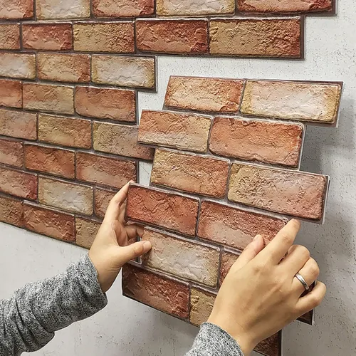 Vista 4 de 10 piezas de papel tapiz de ladrillo 3D, autoadhesivo, impermeable, paneles de pared de ladrillo de espuma, adhesivos para armarios, muebles