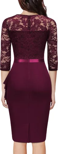 Vista 2 de Miusol Vestido de cóctel retro con cuello en V y encaje floral para mujer