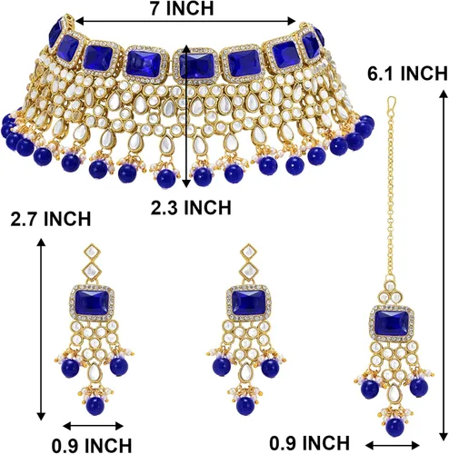 Vista 3 de Aheli Juego de collar largo Kundan chapado en oro para mujer