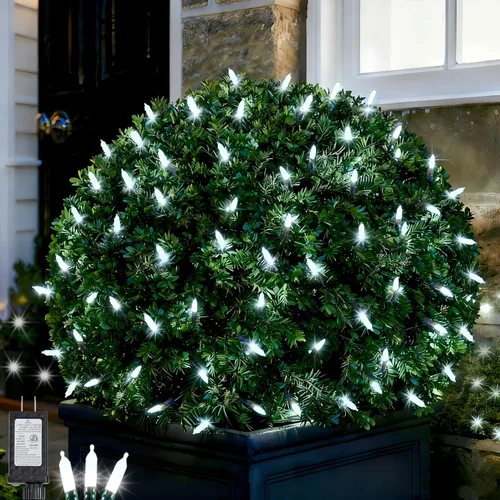 Vista 9 de Luces de red de Navidad para exteriores, 120 luces LED de 5 pies x 6 pies, luces de decoración de Navidad, 8 modos, red de luces de malla