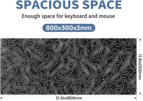 Vista 2 de Alfombrilla de mouse para juegos de mapa negro, alfombrilla de escritorio grande para teclado extendido, alfombrilla de mouse XL con base