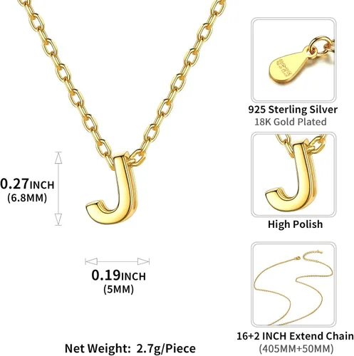 Vista 5 de ChicSilver - Collar de plata de ley 925 con inicial para mujeres y niñas, joyería de letras delicadas, para regalo personalizado (con caja de regalo)