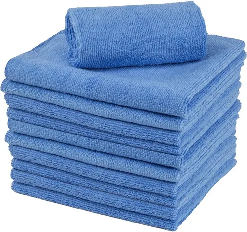 Vista 2 de Restaurantware Clean Tek - Paños de limpieza profesionales de 16 x 16 pulgadas, 10 toallas de microfibra sin pelusas, altamente absorbentes, no Azul