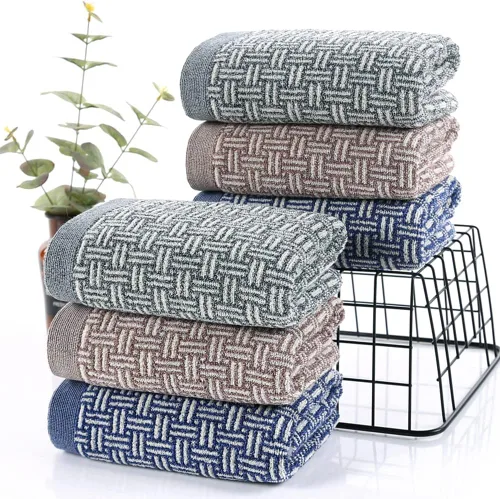 Vista 5 de Pidada Juego de 2 toallas de mano 100% algodón con patrón a cuadros, absorbentes, suaves, toallas decorativas para baño (azul)