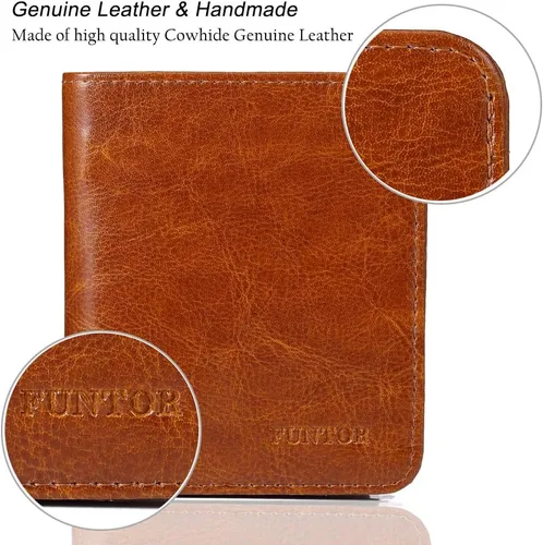 Vista 5 de Funtor Cartera de cuero para mujer, pequeña y compacta, con bolsillo doble, bloqueo RFID, para mujer