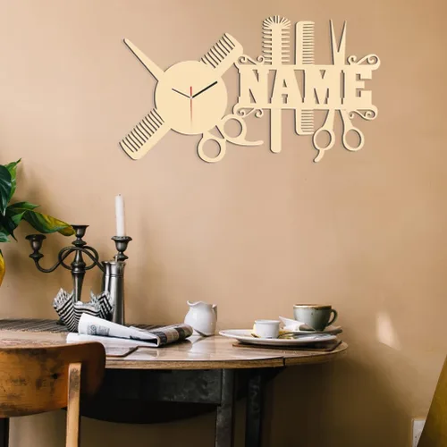 Vista 9 de AIFLM Reloj de pared personalizado para peluquería con texto personalizado, reloj de pared para peluquería, peluquería, reloj de pared, regalo único
