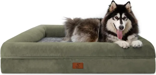 Vista 34 de Cama ortopédica grande para perros, cama impermeable para perros con funda extraíble, sofá suave para mascotas con 4 lados extraíbles y base Beige
