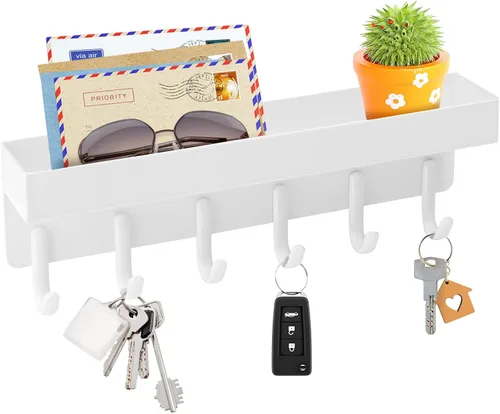 Vista 10 de VIS'V Soporte para llaves de pared, soporte adhesivo compacto para llaves con bandeja, 6 ganchos, 2 opciones de montaje, negro