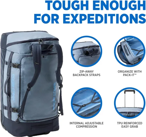 Vista 5 de Eagle Creek Cargo Hauler XT - Bolsa de lona con ruedas, asa telescópica y correas de mochila plegables, tapa en U con cerradura y bolsillo de acceso