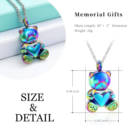 Vista 2 de shajwo Collar de Urna de Cremación de Oso de Peluche Joyería de Cenizas para Hombres y Mujeres Urna Conmemorativa de Corazón Reliquia Medallón