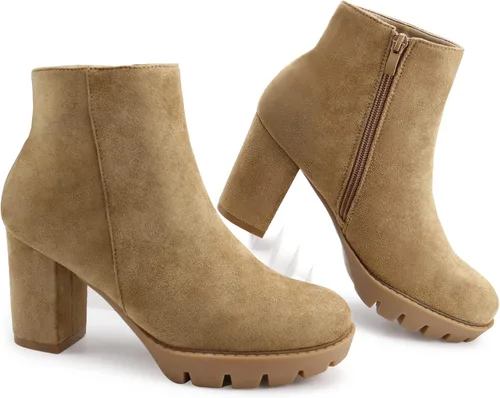 Vista 6 de JABASIC Botines de tacón alto para mujer, botines de plataforma gruesa