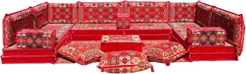 Vista 10 de arabicsofa Sofás seccionales en U hechos a mano – Asientos tradicionales en el suelo estilo Jalsa árabe