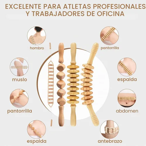 Vista 4 de Meifuly Herramientas de masaje de terapia de madera 13 en 1 con estante de almacenamiento de lujo, kit completo de masajeador de madera