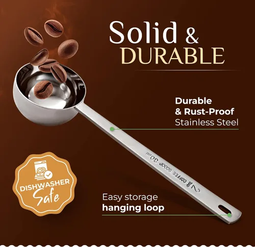 Vista 2 de Orblue Juego Premium de Cucharas para Café - 1 Cucharada (15ml) y 2 Cucharadas (30ml) Cuchara Medidora - Cuchara Medidora de Café de Acero