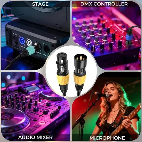 Vista 7 de Cable DMX de 10 pies, paquete de 6, cables flexibles XLR chapados en oro de 3 pines Hombre a hembra, compatible con micrófono, luz de escenario