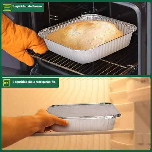 Vista 4 de Bandejas desechables de papel de aluminio de 8 x 8 pulgadas con tapas (paquete de 15) - Bandejas de hornear resistentes para freidora de aire, horno