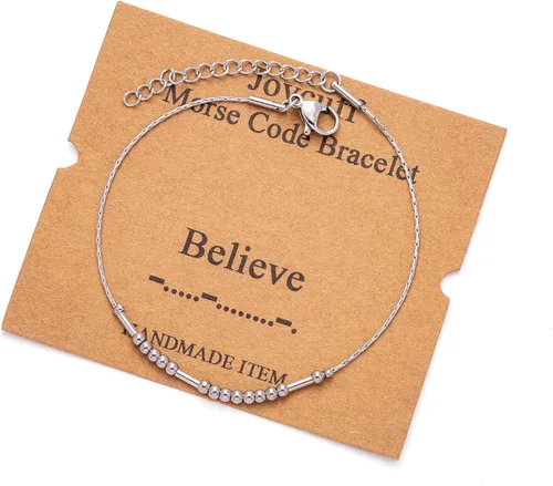 Vista 93 de JoycuFF Pulseras inspiradoras de código morse para mujeres, cuentas de plata, joyería con mantra de motivación, regalos para ella