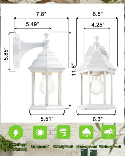 Vista 3 de LIT-PaTH Farol de pared para exteriores, aplique de pared como accesorio de iluminación de porche, base mediana E26 máximo 60 W, carcasa de aluminio