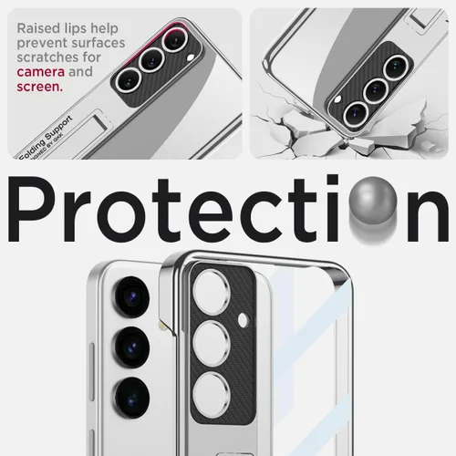Vista 5 de Miimall Funda delgada para Galaxy S24 con soporte, protector completo elevado de cámara de policarbonato duro, transparente, antiamarillos, delgada