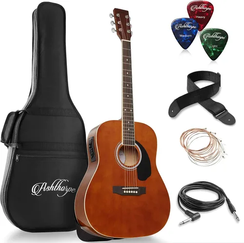 Vista 11 de Ashthorpe Paquete de guitarra acústico-eléctrica Dreadnought de tamaño completo - Maderas tonales premium - Negro