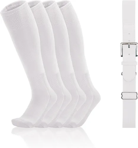 Vista 16 de QBK Conjunto combinado de calcetines y cinturón de béisbol para niños y niñas (2 pares de calcetines y 1 cinturón)