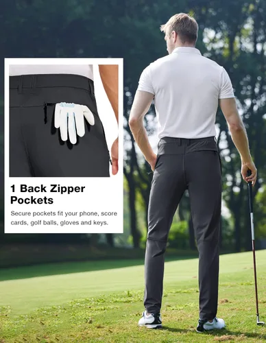 Vista 3 de SPECIALMAGIC Pantalones de golf para hombre, elásticos, ajustados, ligeros, con bolsillos con cremallera