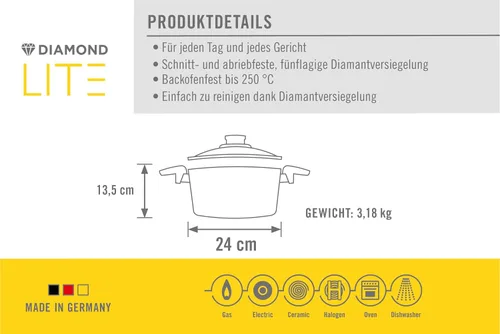 Vista 3 de Woll Diamond Lite - Olla de cocina de aluminio fundido antiadherente resistente a los arañazos con tapa de 5.2 cuartos de galón, 9 1/2 pulgadas