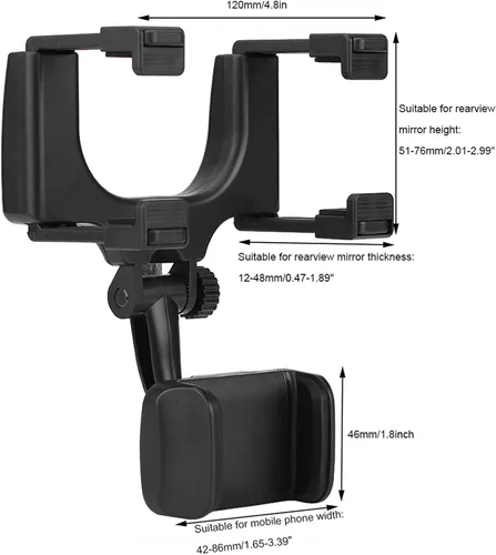 Vista 6 de Fydun Soporte universal para teléfono con espejo retrovisor para coche, soporte para teléfono inteligente