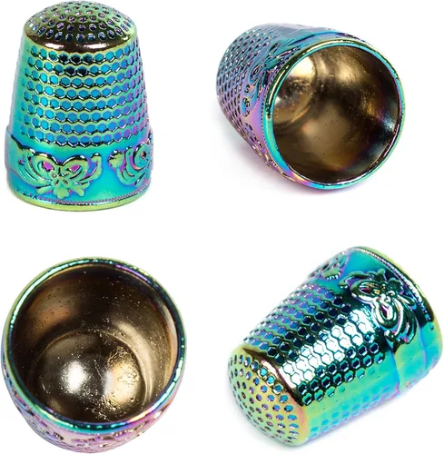 Vista 2 de AXEN Dedal de costura de 4 piezas, protector de dedo de metal para costura, accesorios para herramientas de costura DIY, deslumbrar