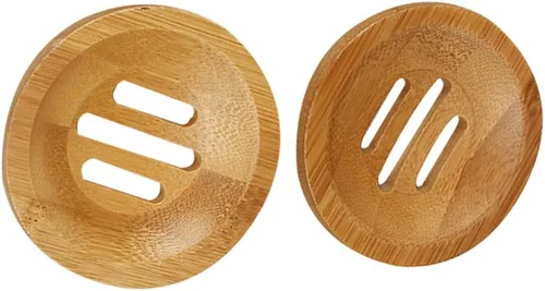Vista 9 de 2 bandejas de bambú para jabón, soporte redondo de bambú para ducha, soporte de madera para ducha, contenedor de almacenamiento para baño, inodoro