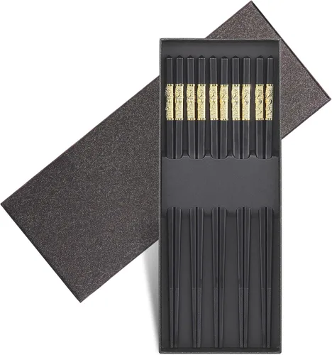 Vista 2 de Youda Palillos de metal reutilizables chinos, estilo japonés, palillos de dragón, juego de regalo chino, juego de chuletas de fibra de vidrio, apto