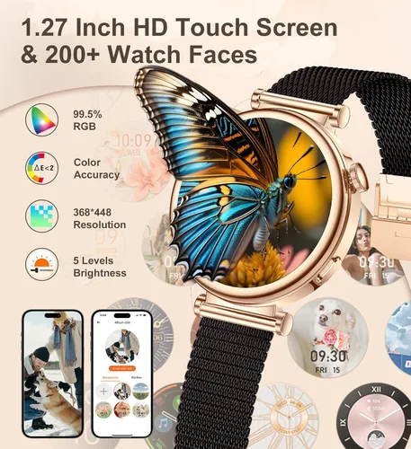 Vista 5 de Reloj inteligente para mujer con llamada Bluetooth, reloj de fitness de 1.27 pulgadas, contador de pasos, monitor de sueño de frecuencia cardíaca