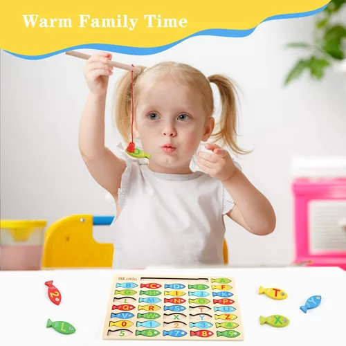 Vista 13 de Slotic Juego de pesca de madera magnético para niños pequeños – Alfabeto ABC Fish Catching Counting Aprendizaje Educación Matemáticas Preescolar