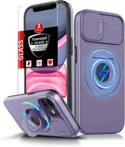Vista 64 de Funda magnética para iPhone 11 Pro compatible con carga inalámbrica MagSafe, con 2 protectores de pantalla, anillo kickstand de 360° integrado +