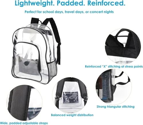 Vista 4 de Mochila transparente resistente transparente de PVC transparente Plstic transparente, Negro