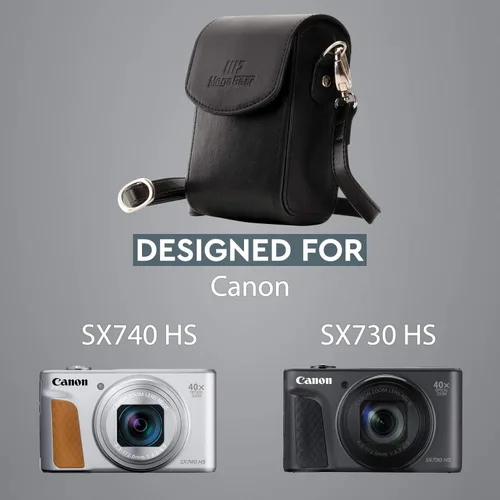 Vista 5 de MegaGear Canon PowerShot SX740 HS, SX730 HS - Funda de piel para cámara con correa, color negro