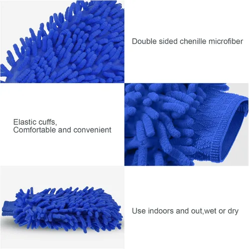 Vista 3 de BBTO 5 manoplas de microfibra de chenilla para lavado de auto, guantes absorbentes de doble cara, guantes de secado de microfibra sin remolinos