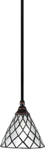 Vista 250 de Toltec Lighting Tallo Colgado Mini colgante, acabado de cobre negro, 3.5" cuadrado humo burbuja vidrio