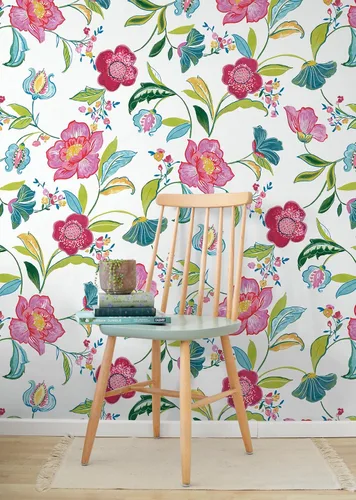 Vista 4 de NextWall Papel tapiz autoadhesivo con diseño floral (magenta y blanquecino)