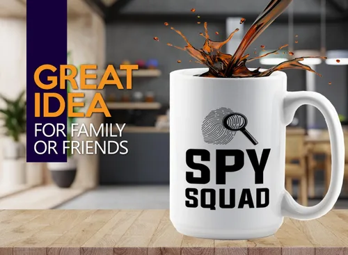 Vista 2 de Taza de café detective de 15 onzas, color blanco, escuadrón espía, oficial de policía, patrulla policial, detective, policía, policía, policía