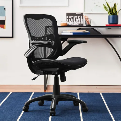 Vista 2 de Silla de invitados Space Seating con asiento acolchado de piel ecológica, respaldo transpirable en color negro, brazos fijos y soporte lumbar, Tela
