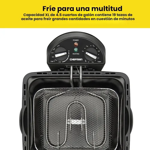Vista 3 de Chefman - Freidora de 4.5 litros con colador de canasta, tamaño extragrande, temperatura y temporizador ajustables, perfecta para pollo frito