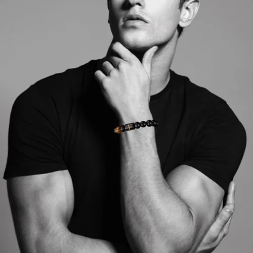 Vista 48 de SUMMER LOVE Regalos para el Día del Padre, pulsera con inicial de piedra de ónix negro de 0.394 pulgadas para hombres, pulsera de cuerda trenzada